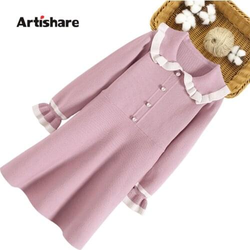 Girl Knitted Dresses Solid Sweater Dress For Girl Casual Style Children Dresses Spring Autumn Childrens Costumes For Girls