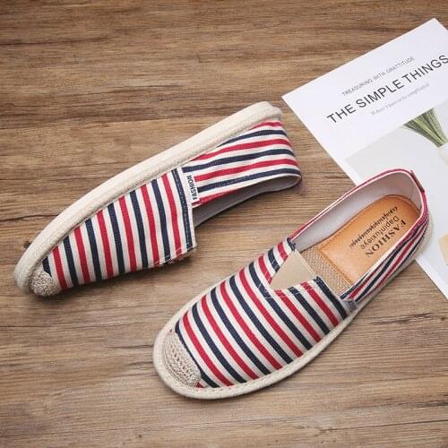 2021 Fashion Fishmen Striped Shoes Men Casual Shoes Flats Shoes Lazy Shoes Linen Loafers Men Espadrilles Shoes Slip-on Shoes