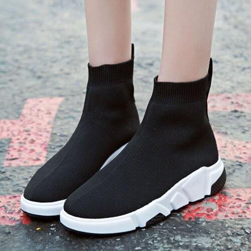 Sooneeya Platform Shoes Woman High Top Women Sock Shoes Stretch Female Loafers Elastic Ladies Footwear Breathable Sneakers