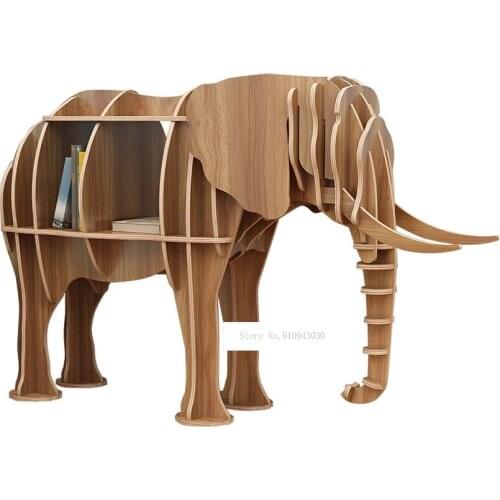 Home Decoration Super Big Wood Statue Storage Rack Bookrack 3D Elephant Sculpture Office Shop Animal Statues Bookshelf Decor