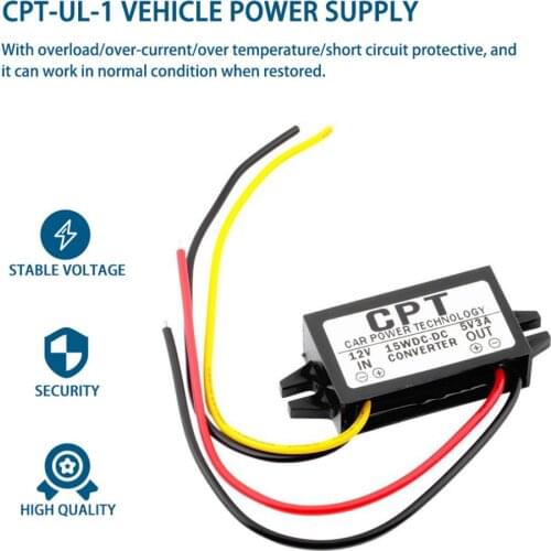 High Efficiency Simple 12V to 5V 3A 15W Vehicular Power Car Led Display Power CPT-UL-1 DC/DC Converter Regulator