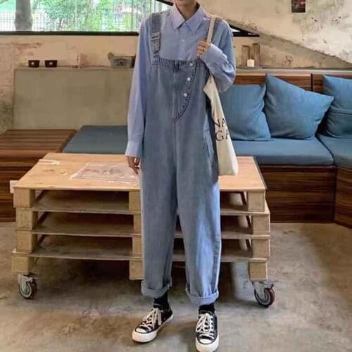Women Denim Jumpsuits Retro Loose Wide Leg Pants Straight Tube Preppy Style Casual Pants Korean Version Street Oversize Trousers