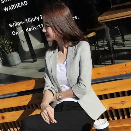 2019 Spring New Womens Suit Jacket Long-sleeved Open Slim Casual Office Lapel Stand Collar Slim Plus Size Blazer Women