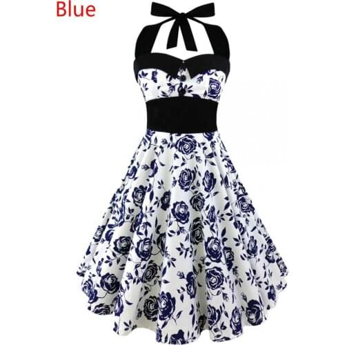 Hot Sale Halter Dress Summer Women 2019 Sleeveless Floral Print femme Elegant Vintage Dresses Retro Rockabilly Prom Party Dress