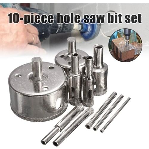 10Pcs Diamond Hole Saw 3-50mm Drill Bit Saw Set Tile Ceramic Marble Glass Cutter Carpentry Woodworking Tools Low Speed Setting