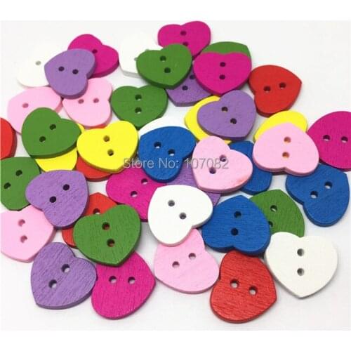 100pcs 16x18mm Bright Mix Heart Wooden Sewing Buttons 2 Holes Craft Baby Embellishments Scrapbook Cardmaking