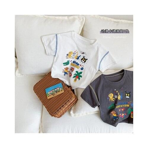 2021 Summer New Baby Boys and Girls Cotton T-shirts Childrens Short-sleeved Cartoon Print Casual T Shirt Kids Top Tees 2-7 Year