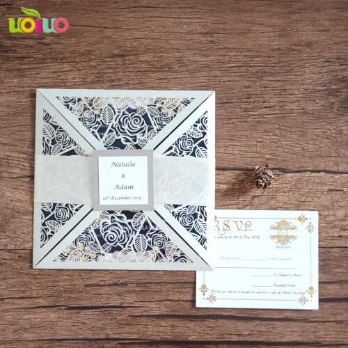 50pc hot High Quality Invitation bright silver laser cut wedding party birthday invitation card