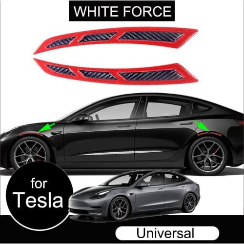 For Tesla 8PCS Luminous Body Stickers Carbon Fiber Driving Safety Protective Wheel Eyebrow Bumper Reflective Glue Wheel Stickers