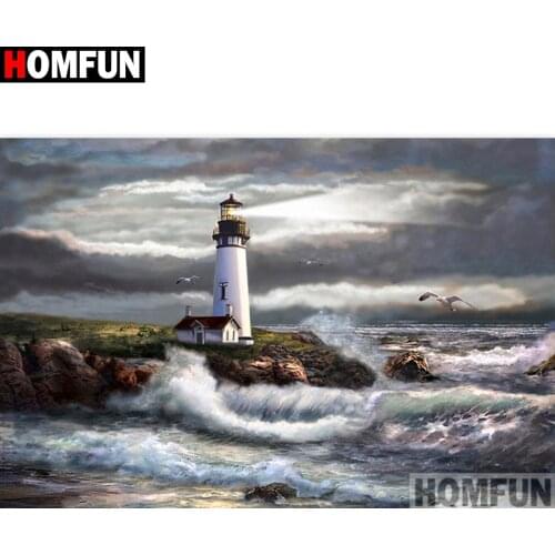 HOMFUN Full Square/Round Drill 5D DIY Diamond Painting "Sea lighthouse" 3D Diamond Embroidery Cross Stitch Home Decor A19050