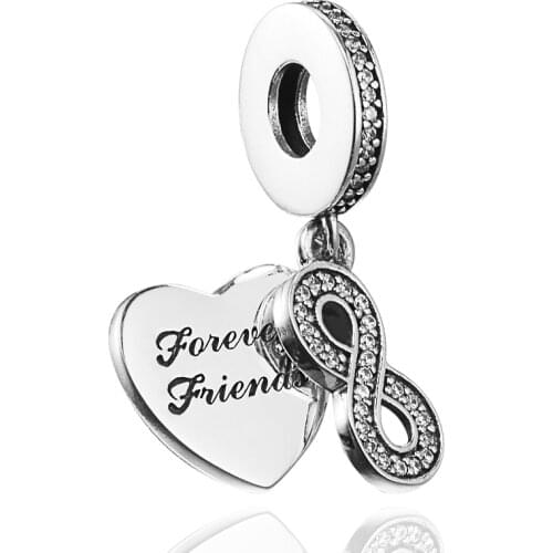 Authentic 925 Sterling Silver Clear CZ Forever Friends Dangle Beads Charms Fits Original Bracelet DIY Jewelry Making Kralen