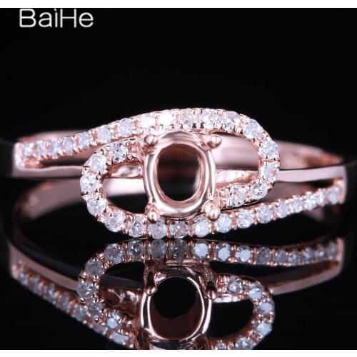 BAIHE Solid 14K Rose Gold(AU585) Certified Oval cut Engagement Women Cute/Romantic Fine Jewelry Elegant unique Semi Mount Ring