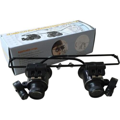 20X Watch Repair Dental Loupes Binocular Glasses Style Magnifying Glass With LED Lights Eyewear Magnifier