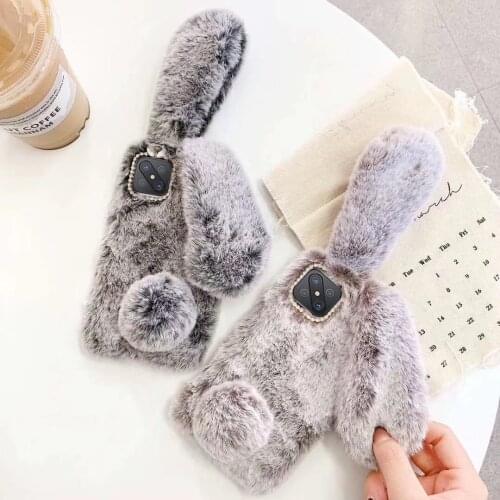 Phone case For Oppo Reno4 Z 5G Lite SE A53s A9 A5 2020 Fluffy Rabbit cute Plush Silicone cover On Realme C17 X3 Narzo 20 X2 Pro