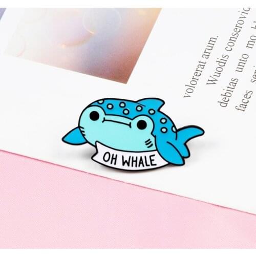 OH WHALE Cartoon Brooch Pin Blue Fishes Sea Animal Enamel Lapel Pin Women Fashion Button Badge Jewelry for Lover Gift Collection