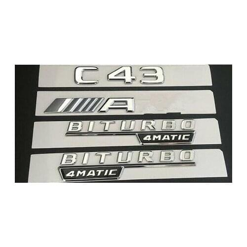 Chrome for C43 for AMG BITURBO 4MATIC Trunk Fender Badges Emblems for Mercedes