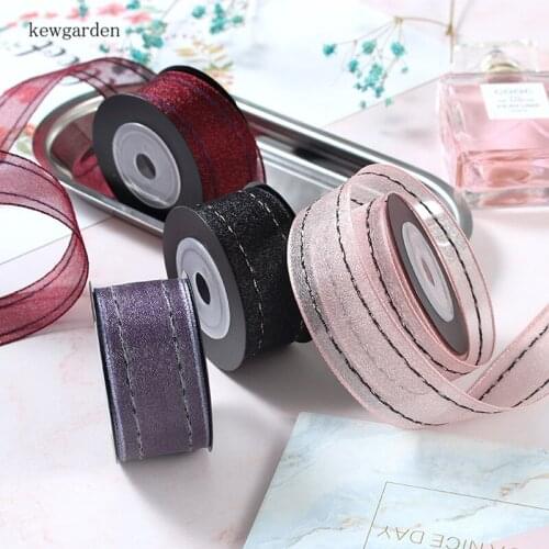 Kewgarden Stripe Voile Ribbons 25 40mm 1" 1.5" Handmade Tape DIY Hair Bow Accessories Satin Ribbon Packing Webbing 5 Meters