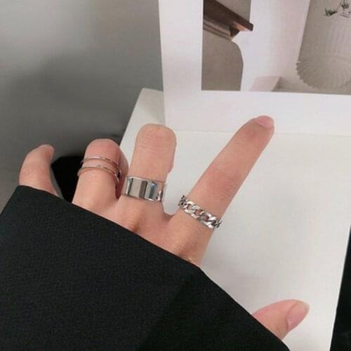 Retro Simple Design Rings Set Vintage Jewelry Punk Metal Hip Hop Open Rings for Women Finger Accessories Buckle Joint Tail Ring