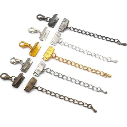10pcs/lot Ribbon Leather Cord End Fastener Clasps With Chains Lobster Clasps Connectors For Bracelet Diy Jewelry Making Findings