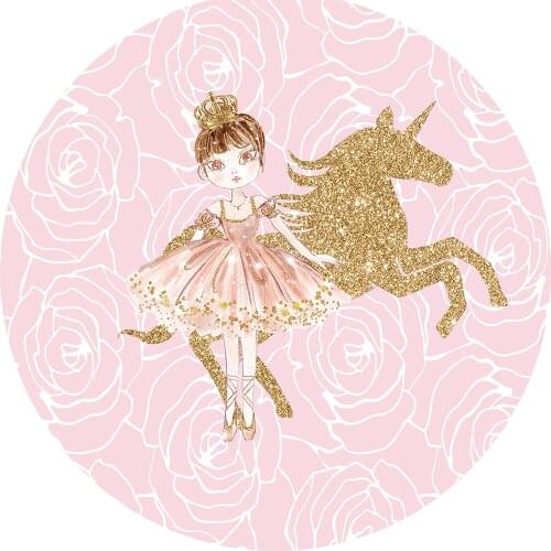 Round circle background Ballet girl Backdrop photography pink gold unicorn baby shower birthday Party table Covers decor YY-535