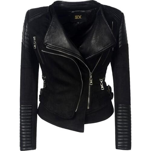 SX Faux PU leather women jacket zipper ladies suede motorcycle coat punk biker outerwear Street Style long sleeve biker jacket