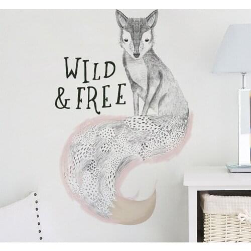 Personality Sketch Fox Cartoon Wall Paste Bedroom Living Room Xuanguan Background Decoration PVC Removable Stickers