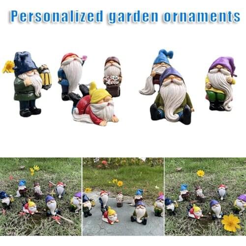 Mini Resin Gnomes Ornament Hand Painted Micro Landscape Decoration Cute Dwarfs Statue for Garden Lawn B99