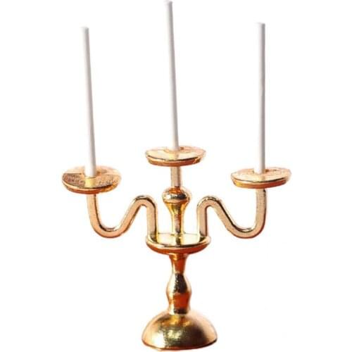 Stainless Casting Workmanship Dollhouse Miniature Candlestick Toy Alloy Doll House Candlestick Vivid for Entertainment