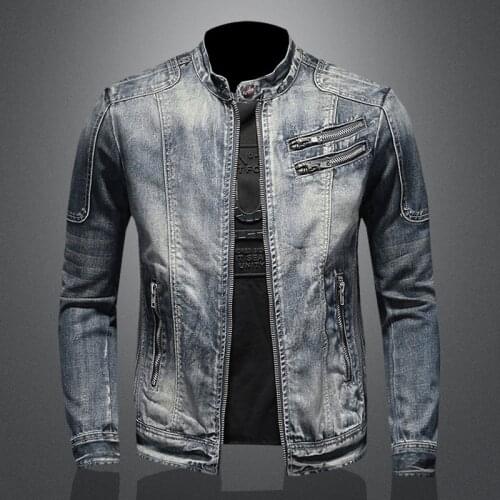 2021 New Hot Style Denim Jacket for Men Spring Autumn Zippers Solid Color Denim Coat