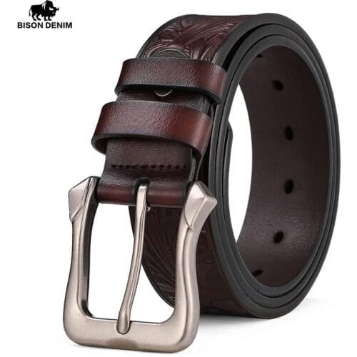BISON DENIM Male Belt New Designer Mens Belt Luxury Brand for Men High Quality Pin Buckle Cinturones Para Hombre Cowskin W70252