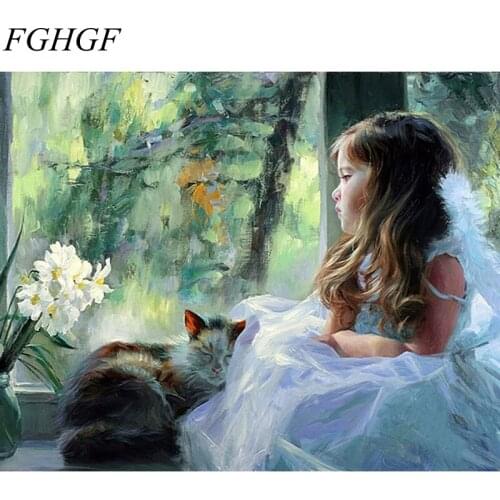 FGHGF Frameless Picture Cute Girl DIY Painting By Numbers Modern Wall Art Handpainted Oil Painting On Canvas