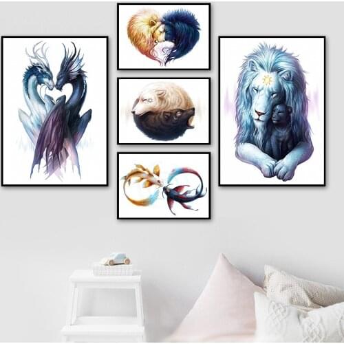 Lion Dragon Wolf Abstract Animal Print Wall Art Canvas Painting Nordic Posters And Prints Wall Pictures For Living Room Decor