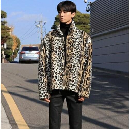 Autumn Leopard faux mink fur leather jacket mens winter thicken warm short leather coat men loose jackets jaqueta de couro B115