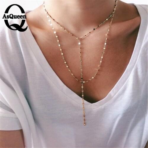 AsQueen Gold Layered Chain Necklace, Simple Plain Chain Necklace Women Bar Chain