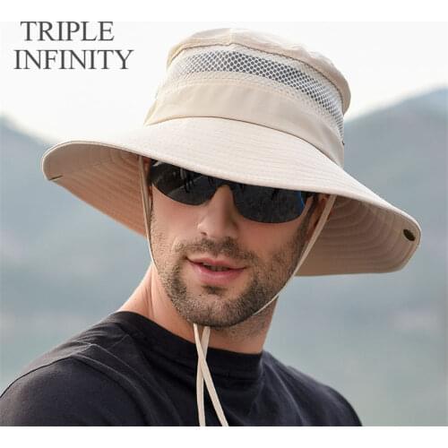 Outdoor Fishing Hiking Mens Panama Hats Summer Sun-proof Anti-UV Breathable Fisherman Sun Hat Adjustable Male Bucket Hat Bob