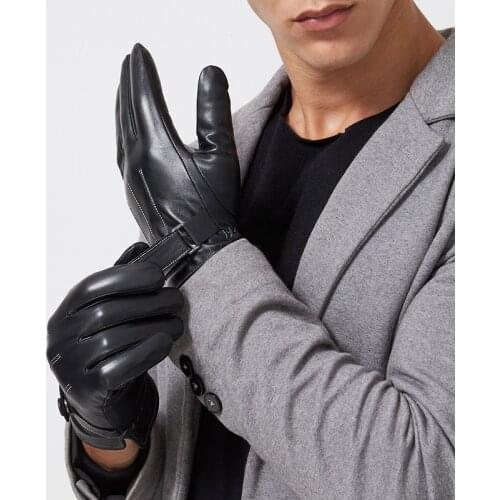 Male 2020 Winter Leather PU Black Touched Screen Warm Glove Man Gym Luvas Car Driving Mittens handschoenen rekawiczki