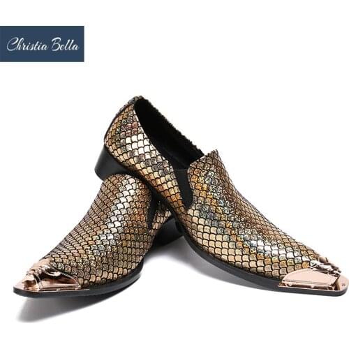 Christia Bella Luxury Classic Snakeskin Leather Metal Tip Slippers Flats Banquet Wedding Dress Shoes Italian Formal Oxfords