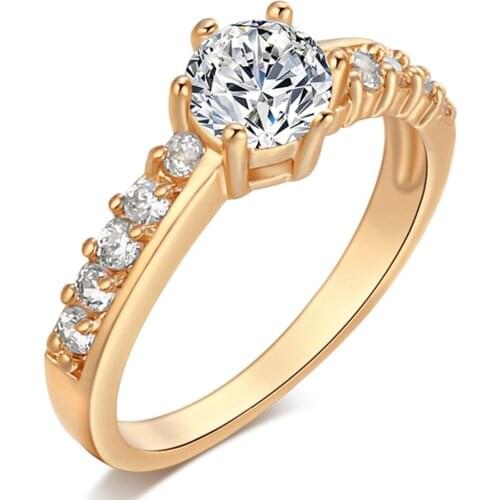 Luxury AAA Zircon Engagement Rings for women gold color Wedding rings Austrian Crystals ring Show Elegant Jewelry Wholesale