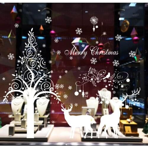 Christmas Window Glass PVC Removable Wall Stickers DIY Christmas Deer Santa Claus Festival Decals Murals Christmas