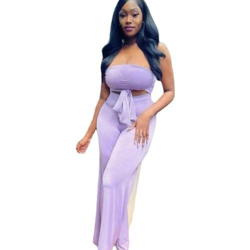 Sexy top tube top fashion hollow pit strip bow tie one-piece pure three-color big swing pants