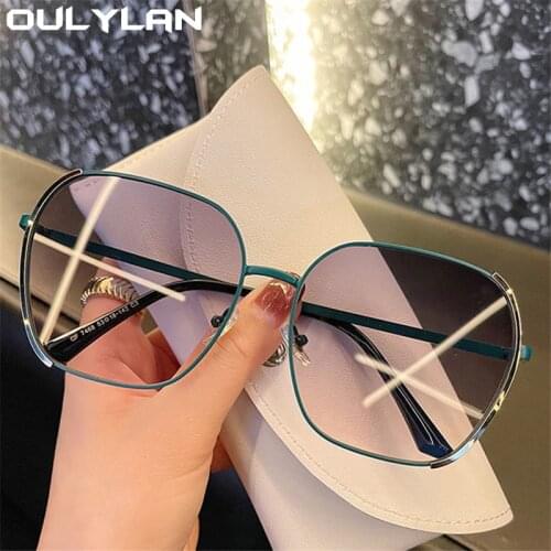 Oulylan Fashion Oversized Sunglasses Women Men Brand Designer Square Sun Glasses Ladies Trendy Korean Style Green Eyewear UV400