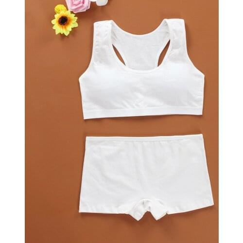 Teens Girls Sports Bra Puberty Gym Underwear Wireless Teenager Girls Sport Bra with Briefs Cotton Young Girls Training Bra Set