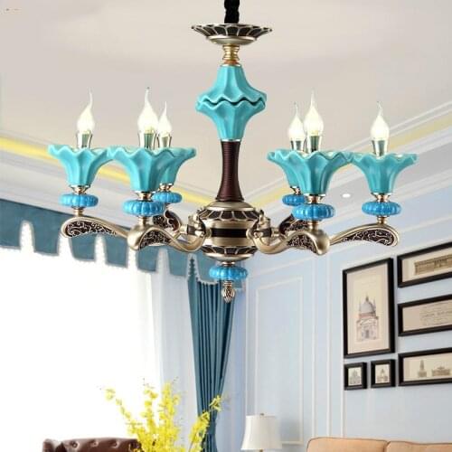 Mediterranean Zinc brass Chandelier Ceramic Hanging Light For Bedroom Living Room hotel Luxury Candle holders modern Chandeliers