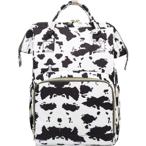 Cow Printed Diaper Bag Large Capacity Nappy Mummy Diaper Backpack For Baby Cow Spots Multifunction Women Shoulder Backpack