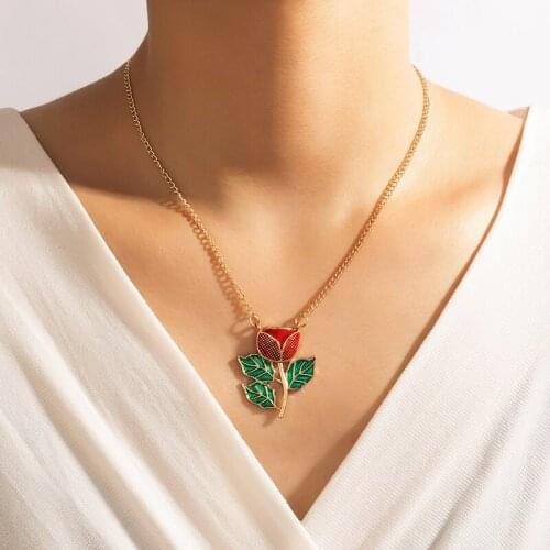 Tocona Charms Red Rose Flowers Pendant Necklace for Women New Trendy Alloy Metal Chain Adjustable Party Jewelry Collar 18689