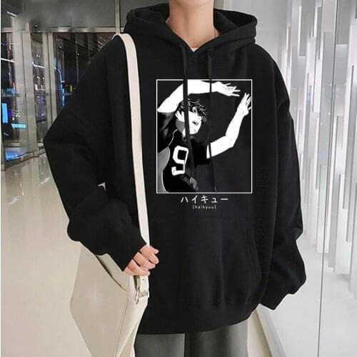 Harajuku Anime Tobio Kageyama Hooded Tops Streetwear Cartoon Costume Adult Kids Daily Casual Oversized Men Hoodies