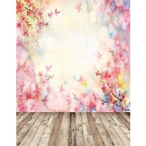 TR 6x10FT Pink Peach Flowers Branch Wall Hard Wooden Floor Custom Photography Backdrops Studio Baby Backgrounds Vinyl 1.8m x 3m