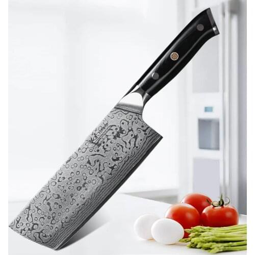 TURWHO 7" Cleaver Knife Japanese VG10 Steel Blade Kitchen Knives Razor Sharp Cutting G10 Handle For Chef Cooking Tools