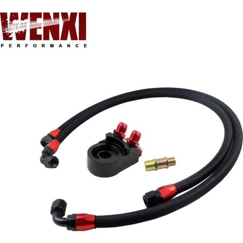 Universal AN10 Oil Filter Cooler Sandwich Plate Adapter Black + 2PCS BRAIDED HOSE LINE BLACK