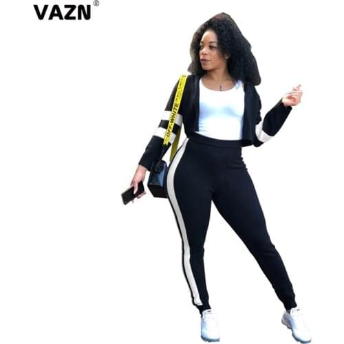 VAZN 2020 Top Quality Casual Regular Young Daily Free Hooded Full Sleeve Group Long Pants Tracksuits Slim Women 2 Piece Set